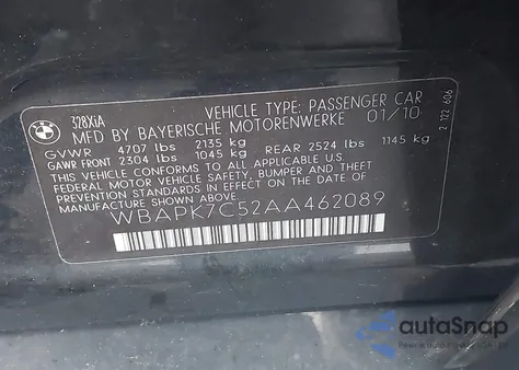 2010 BMW 328I xDrive from USA, damaged, VIN WBAPK7C52AA462089